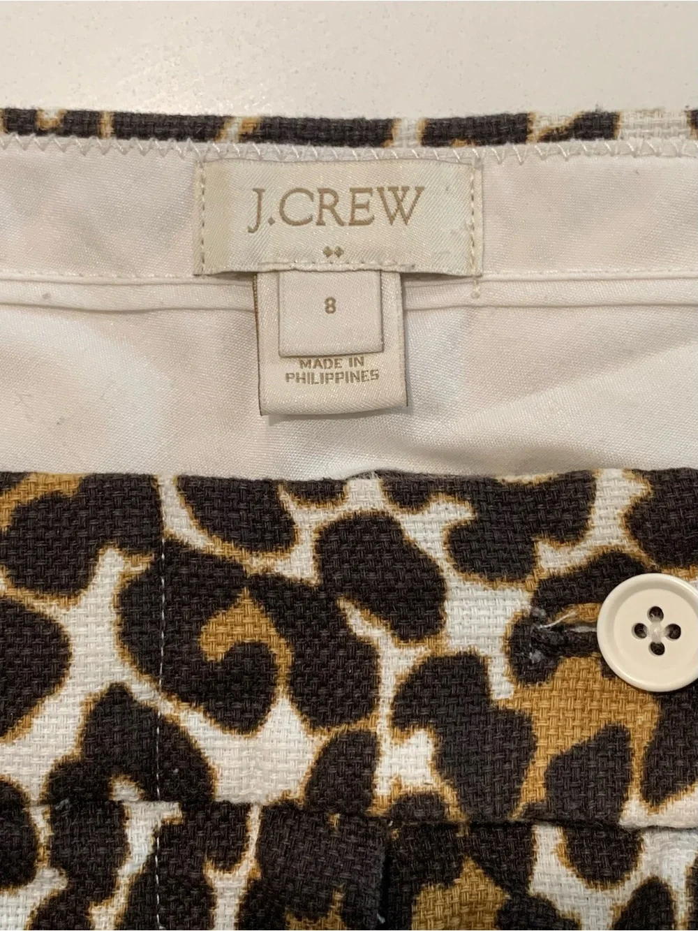 J.Crew Leopard Print Chino Shorts Black Cream Brown, 100% Cotton, EUC, 8